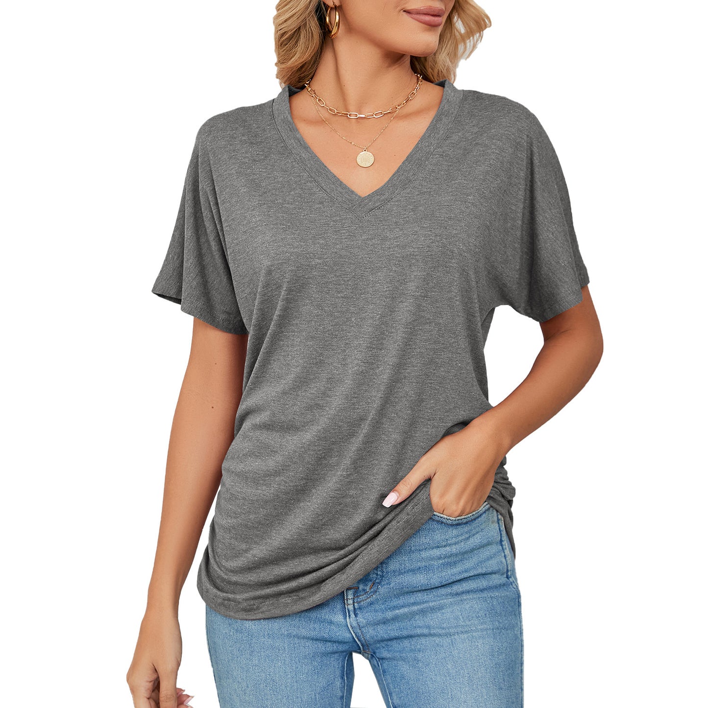 T-shirt Ample à Col V