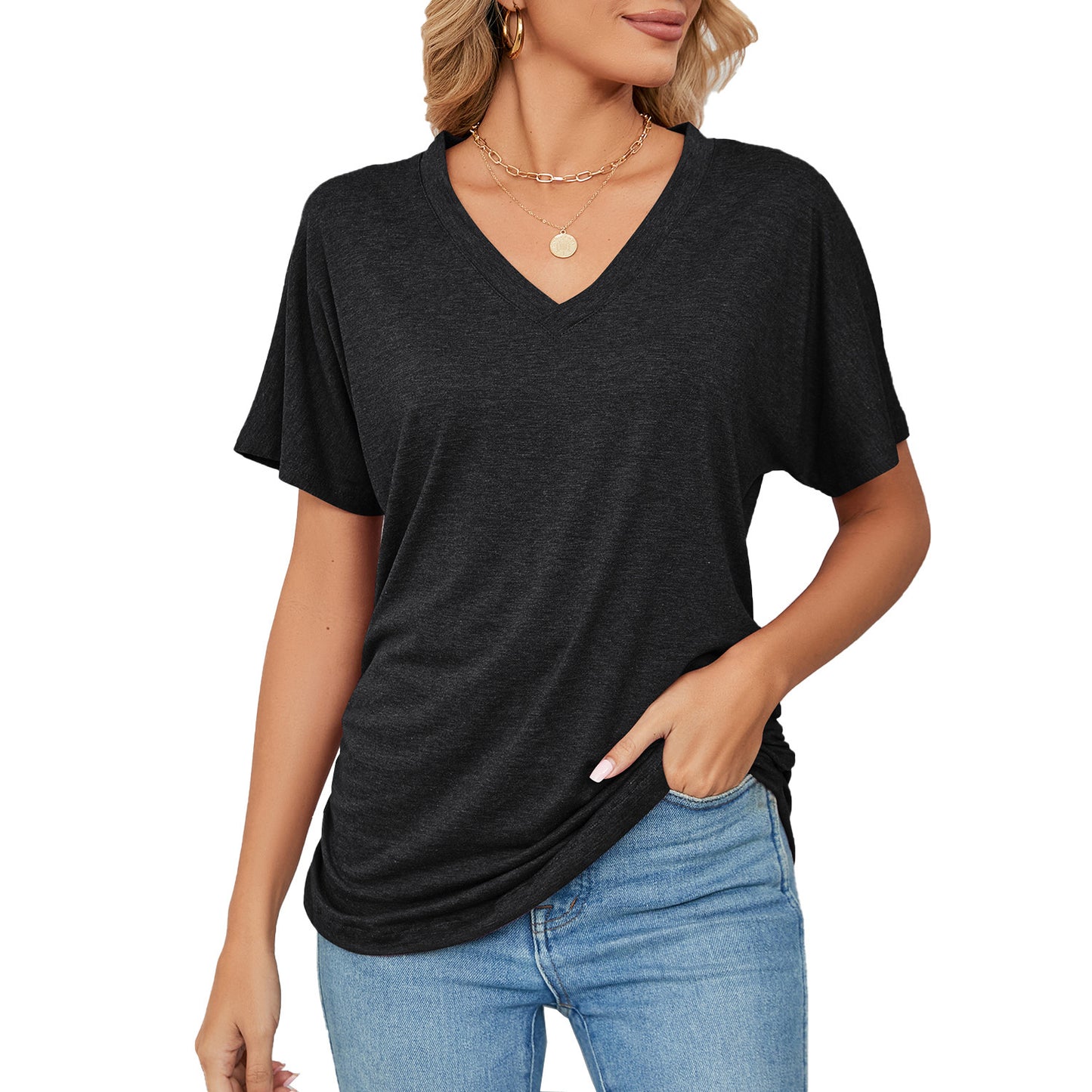 T-shirt Ample à Col V
